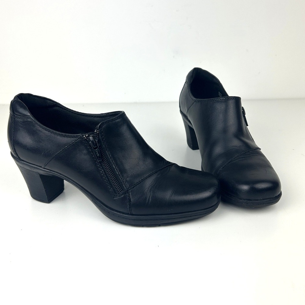 Clarks Bendables Black Leather Heels Women 7M Comfort Zip